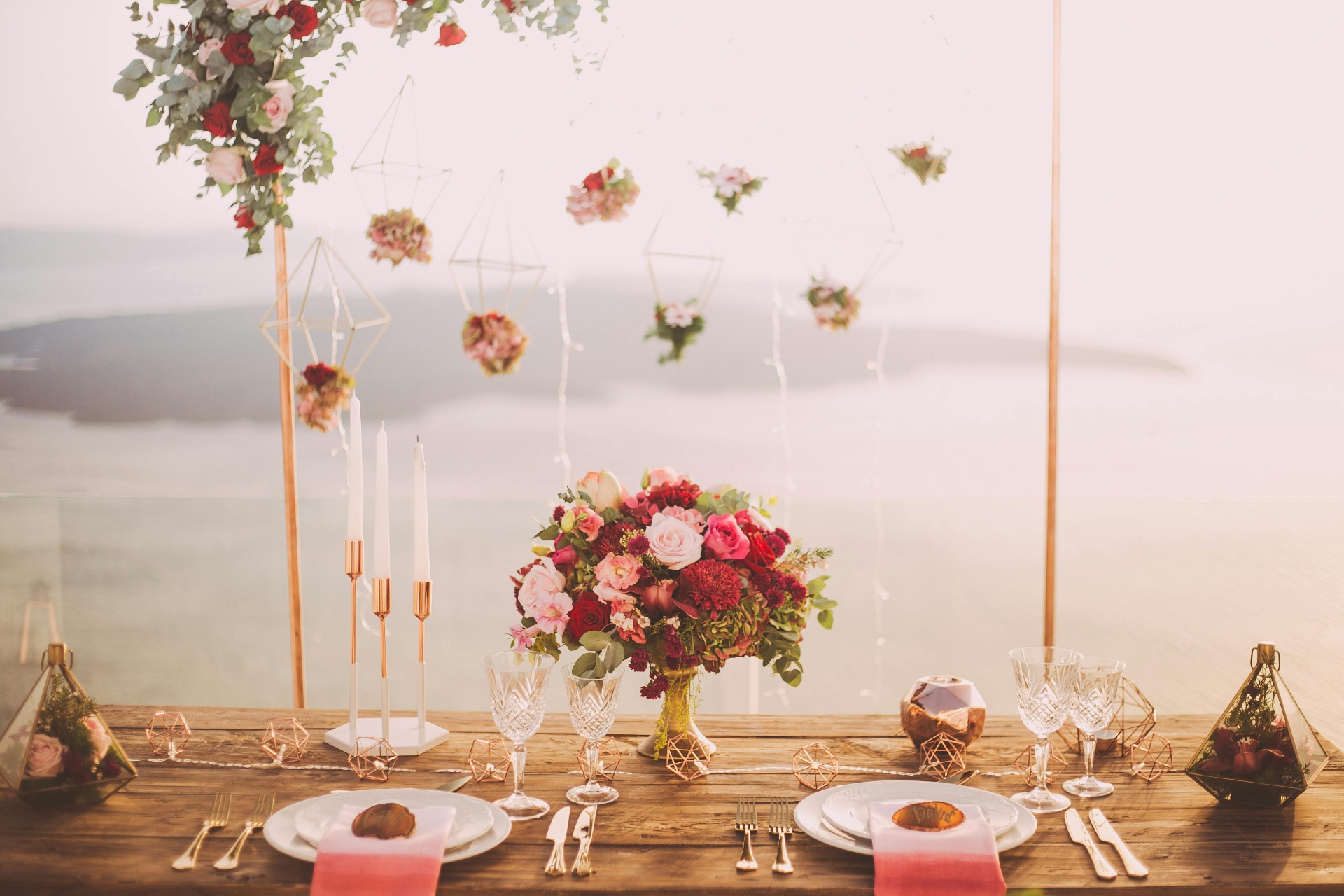 Elegant wedding table setting with floral arrangements